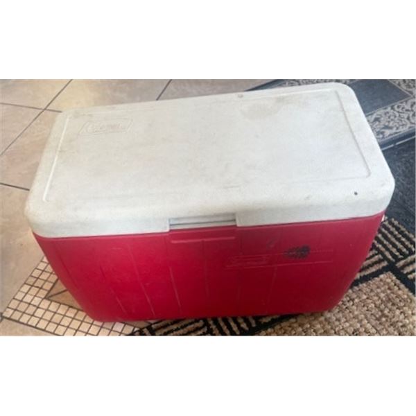 large red Coleman cooler