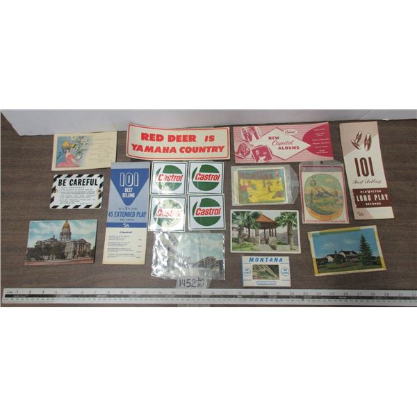 Lot of Advertising postcards, stickers and magnets