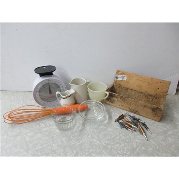 Lot of glass, Goldenloaf Cheese, Broadheads, Creamer, Glass Storage