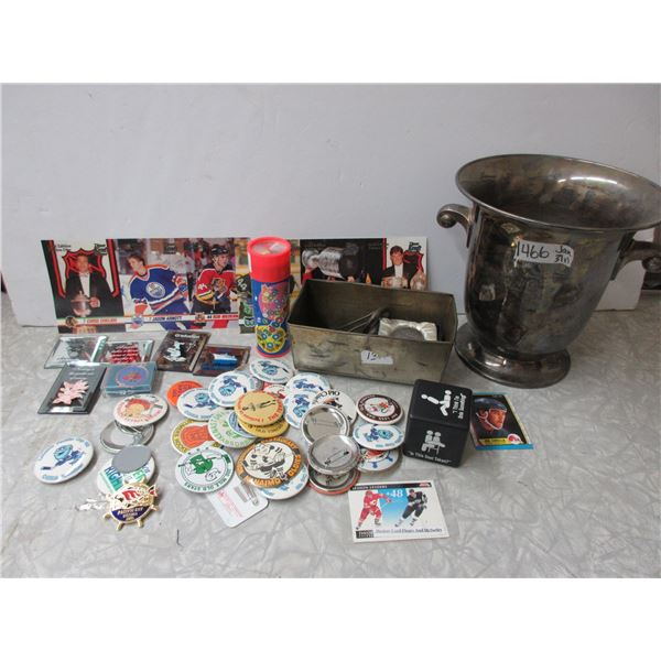 Misc. Items (Hockey Card, Pins, Wine Bucket Primerose Plate)