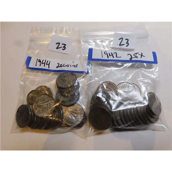 25-1942 NICKEL FIVE CENTS AND 20 1944 STEEL FIVE CENTS