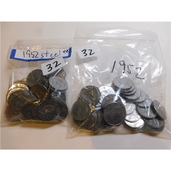 2 ROLLS 1952 STEEL FIVE CENTS