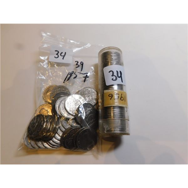 39-1957 FIVE CENTS AND A ROLL OF 1956 FIVE CENTS