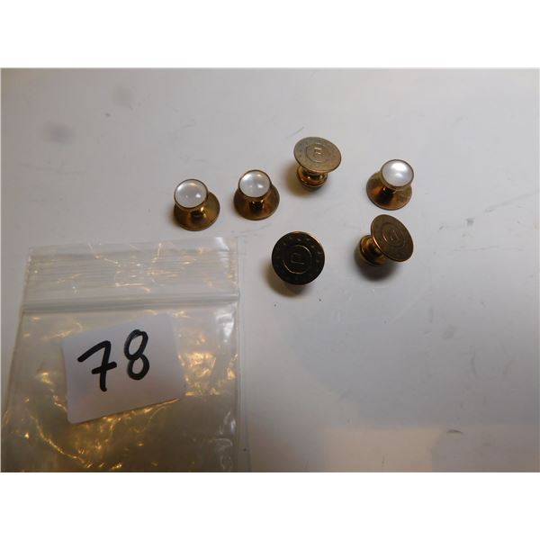 GOLDTONE LETTER’P’ TUXEDO BUTTON STUDS SET OF 6
