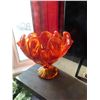 Image 3 : L.E. SMITH AMBERINA ORANGE/YELLOW GLASS PEDESTAL BOWL