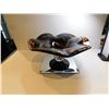 Image 1 : MURANO ART GLASS BLACK WITH ORANGE INCLUSIONS PEDESTAL FRUIT BOWL