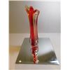 Image 2 : RED AND CLEAR ART GLASS BUD VASE 8 3/4” TALL
