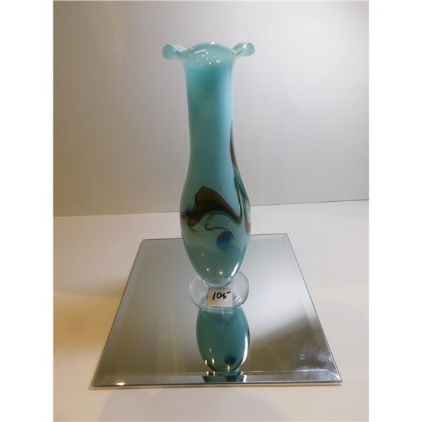 MULTI COLOURED 9”, DALIAN GLASS COMPANY, VASE