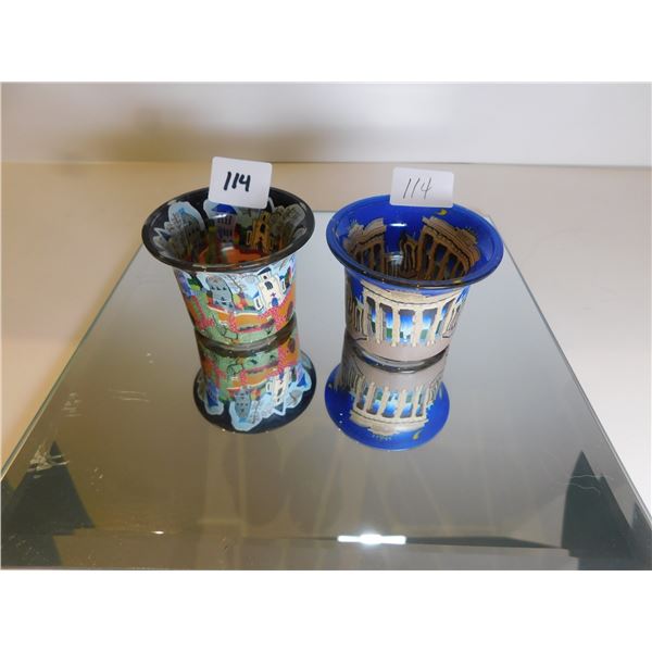 2-HAND PAINTED TEA LIGHT HOLDERS ITALIAN SCENES