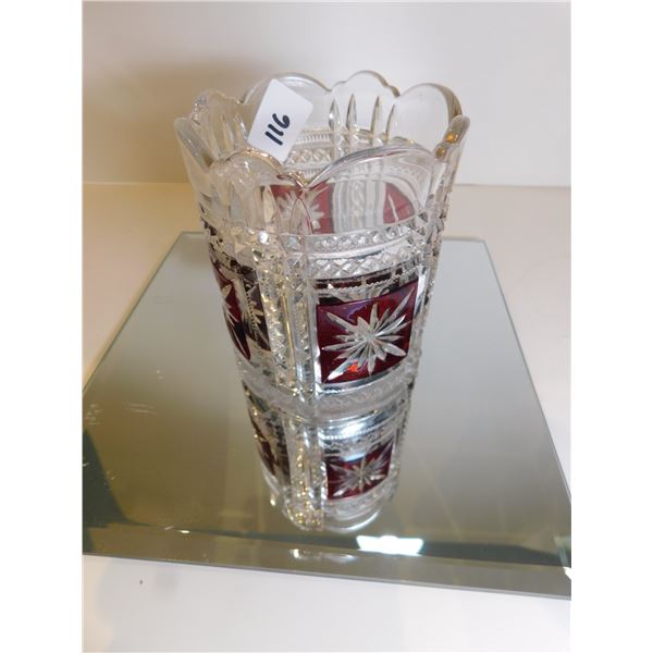 ANTIQUE FLASH RUBY CUT GLASS VASE/NICK-NACK HOLDER