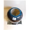 Image 3 : VINTAGE ROUND BLUE AND BROWN SWIRL VASE 7”, ART GLASS