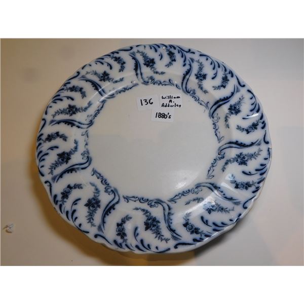 ANTIQUE 9 ¼ “WILLIAM A ADDERLEY FLOW BLUE PLATE