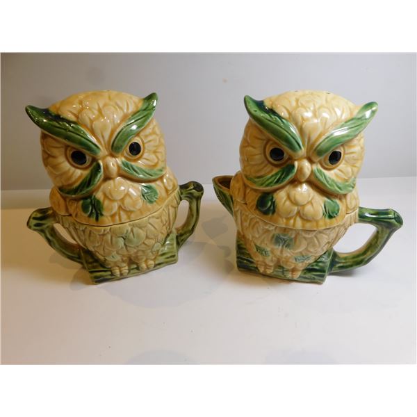 4-PIECE OWL SALT, PEPPER, CREAM AND SUGR SET
