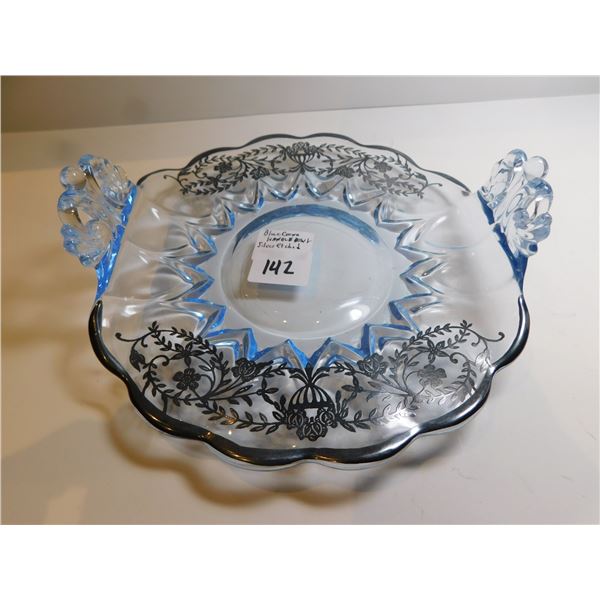 BLUE CROWN HANDLE BOWL SILVER ETCHED