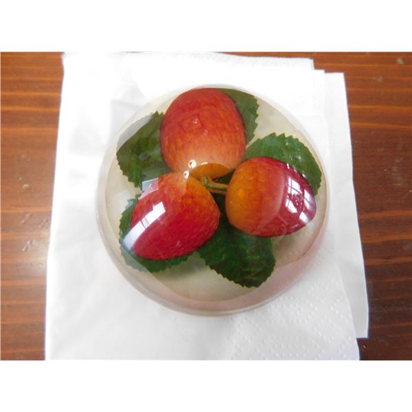 LUCITE PAPER WEIGHT, STRAWBERRIES