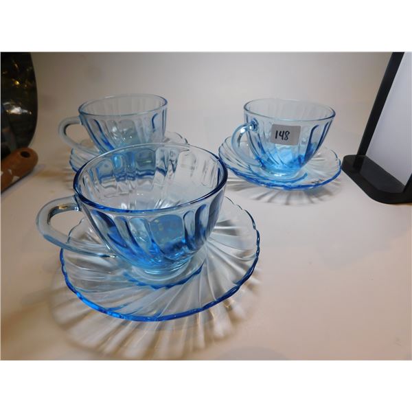 3-KIG INDONESIA AQUA BLUE CUP AND SAUCERS