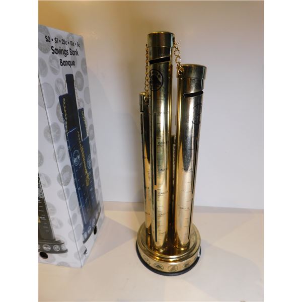 CYLINDER COIN BANK BRASS COLOR