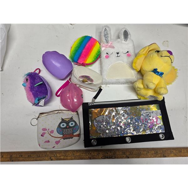 Glitter pencil case, coin purses and kids toys