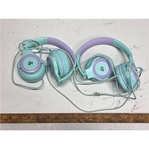 2 blue kids head phones