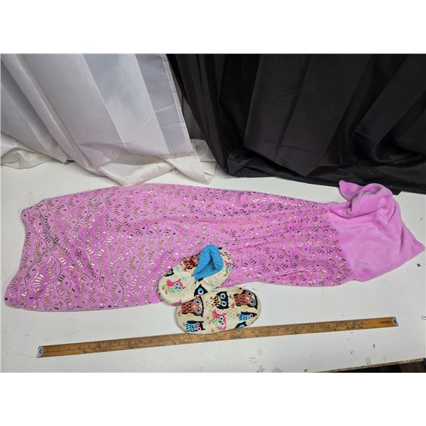 Mermaid tail blanket and owl slippers size 6