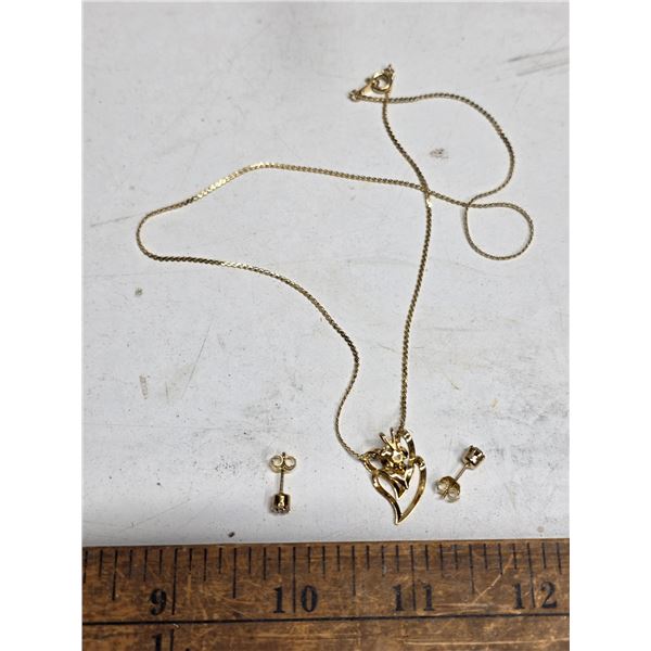 Necklace and earrings- gold colored