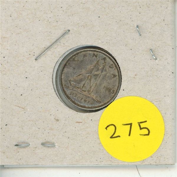 1965 Canada Silver 10 Cents.