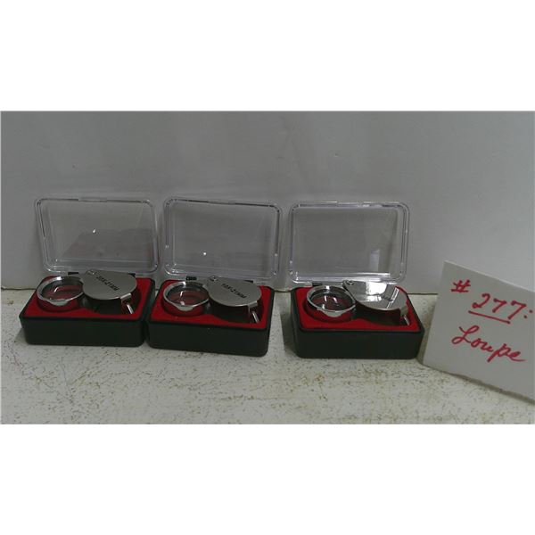 277: Thriplet Jeweler’s Loupe set: 10X, 20X and 3X (for checking gems, coin dates, etc.) In