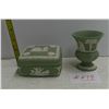 Image 2 : 279: Wedgewood-small, covered container and vase. Small chip on one item as shown in picture