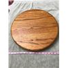 Image 6 : 292: Sturdy wooden Lazy Susan 17.5” (45 cm) wide and gray box. In above gray box: Small ang