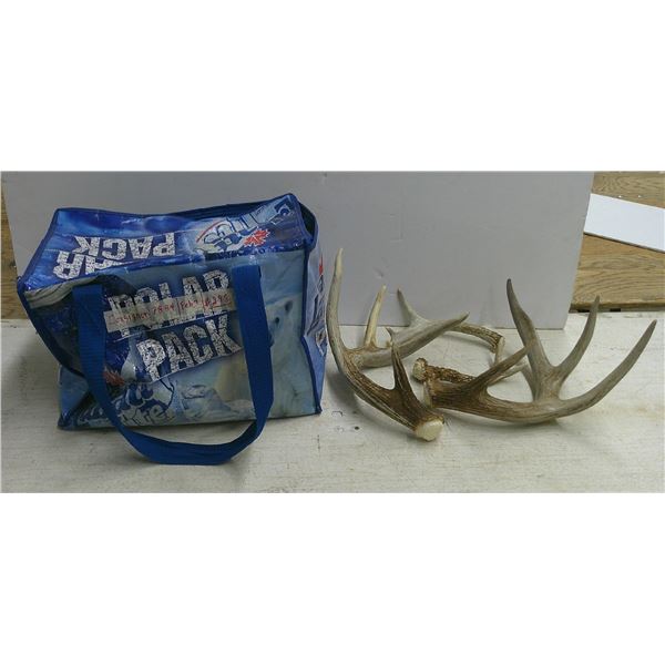 298: Small pliable cooler, good condition and 2 sets of deer sheds.