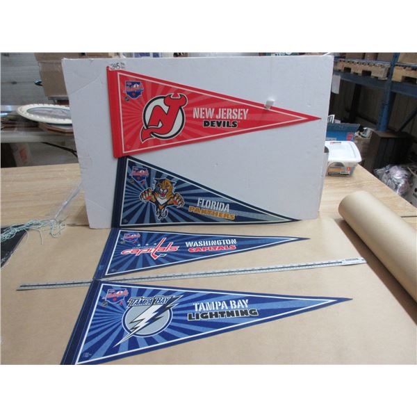 4 NHL Banners- Capitals, Tampa Bay, Panthers, Devils