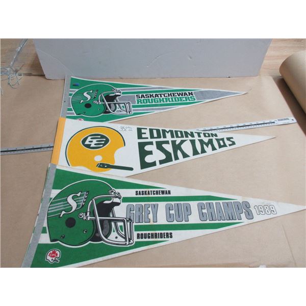 3 CFL Banners - 2 Sask Rough Rider (different) and Eskimos