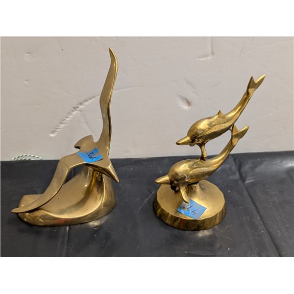 Brass Dolphin Plus Brass Bird Paper weight