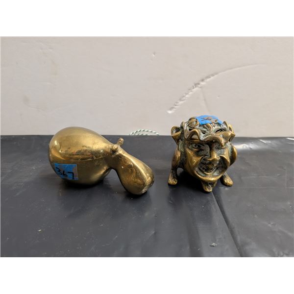 Brass Hippo and Brass Burning Container
