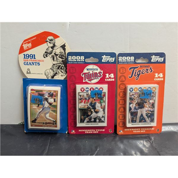 (3) Team Sets MLB Cards Twins Tigers (2008) Giants 1991