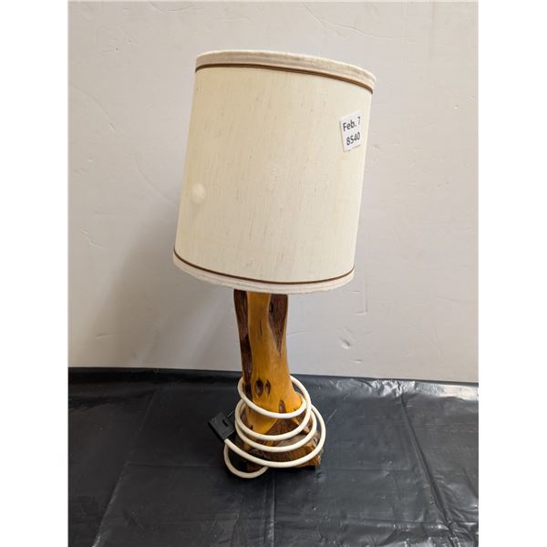 Hand Crafted Wooden Base Beside Lamp w/ Shade (Works)