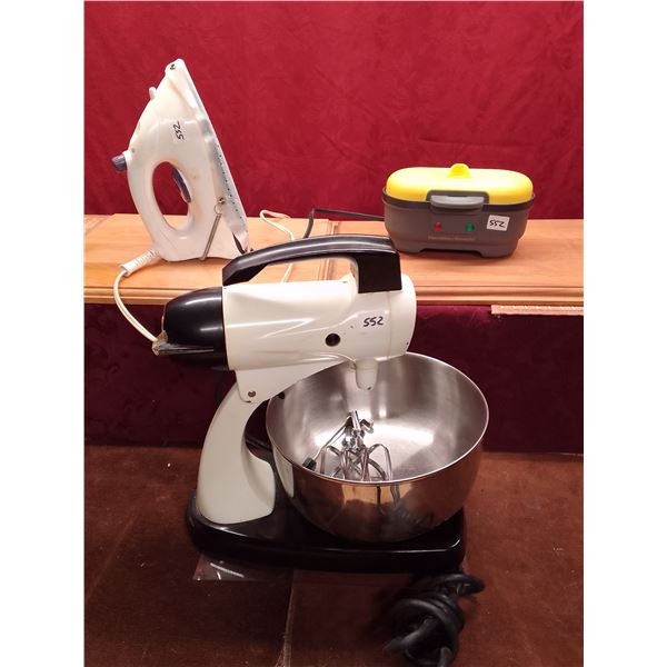 Mixer with Stainless Bowl & Attachments (switch needs work) White Steam Iron and Yellow/Gray Electri