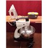 Image 1 : Mixer with Stainless Bowl & Attachments (switch needs work) White Steam Iron and Yellow/Gray Electri