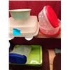 Image 3 : Assorted Plastic Kitchen Storage, tin of cookie cutters…
