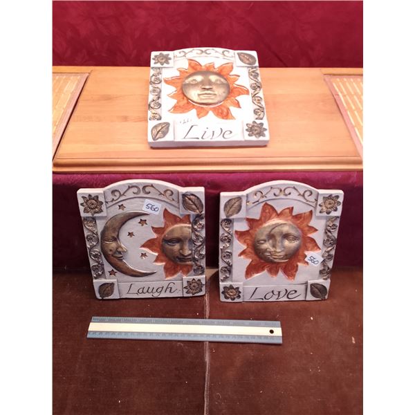 Live Laugh Love Sun & Moon Ceramic Wall Plaques – Set of 3!