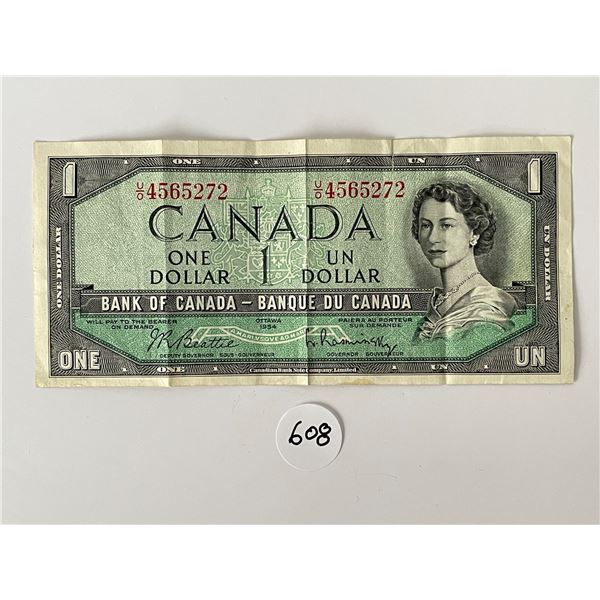 One Paper Dollar Canadian Serial # UO4565272 (from 1954)