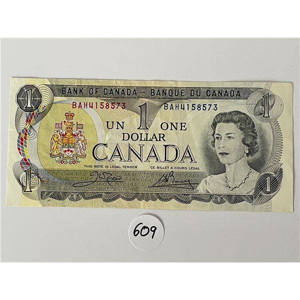 One Paper Dollar Canadian Serial # BAH4158573 (from 1973)