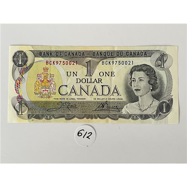 One Paper Dollar Canadian Serial # BCK9750021 (from 1973)