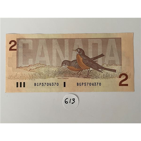 Paper Two Dollar Canadian Serial # BGP5704370 (from 1986)