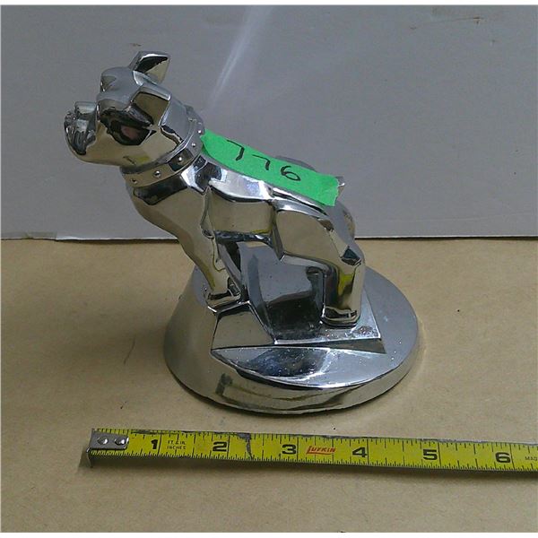 mack truck hood ornament 14mF45 chrome dog + base (excellent condition) rare bull dog