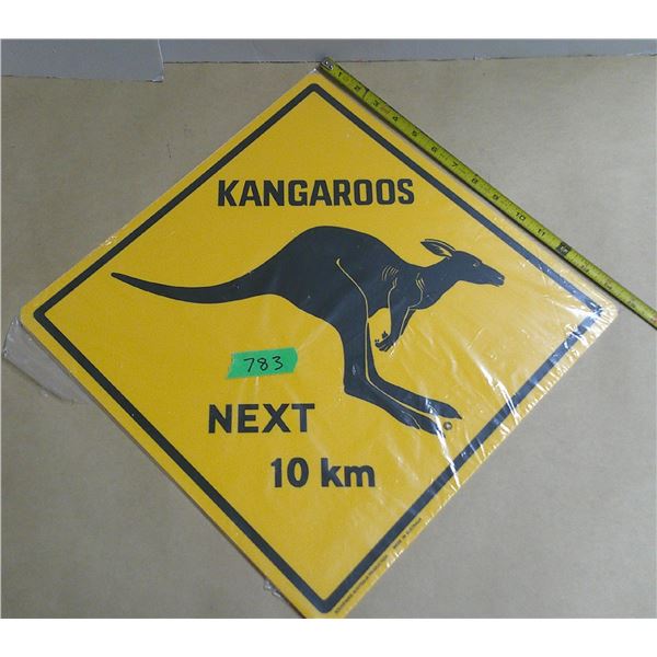 Kangaroos next 10 km plastic sign sealed 15"x15"