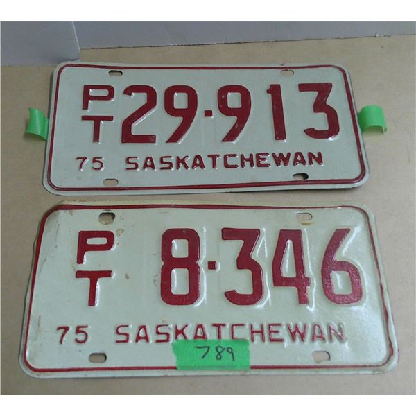 (2) sask license plates 1975 PT