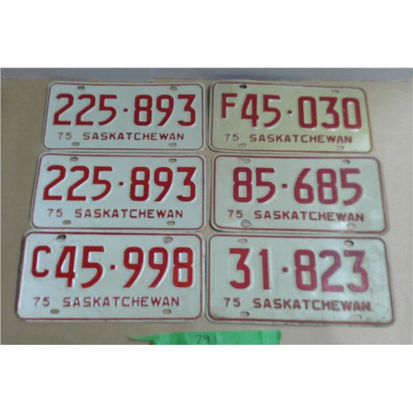 (6) sask license plates (1) pair 1975