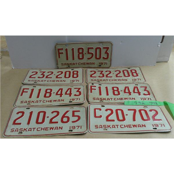 (7) sask license plates (2) pair 2971