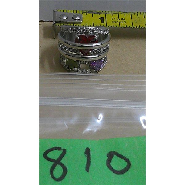 large ring stamped 3/65 s steel multi colored stone